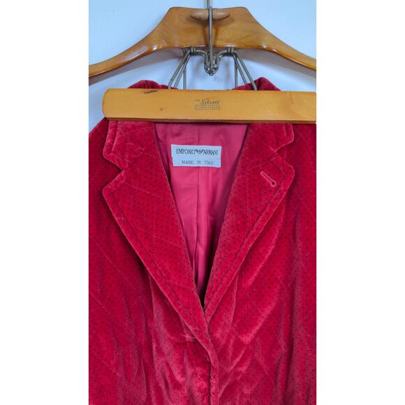 VTG Emporio Armani Red Quilted Velvet Blazer for Women |Designer Jacket Size 44 - Picture 3 of 7